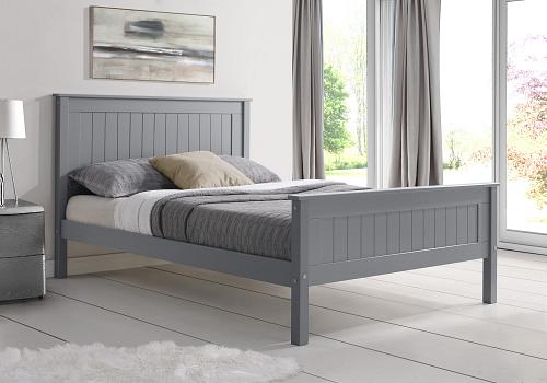 4ft6 Double Torre Grey painted wood bed frame, high foot end panel 1